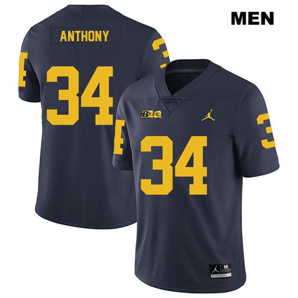Men's NCAA Michigan Wolverines Jordan Anthony #34 Navy Jordan Brand Authentic Stitched Legend Football College Jersey SS25M61QS